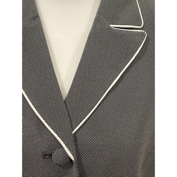 ~ Le Suit 2pc Skirt Suit 8p Black Print White Trim Work Notch Lapel Pencil Skirt - Picture 2 of 16